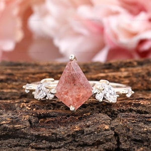 Kite Strawberry Quartz Ring: Rose Gold Plated Sterling Silver
