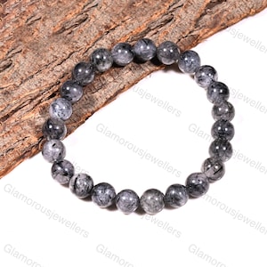 Black Rutilated Quartz Bracelet: 8mm Crystal Beaded Bracelet