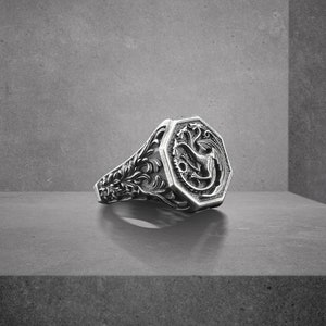 Engraved Dragon Signet Ring: Sterling Silver Game of Thrones Jewelry