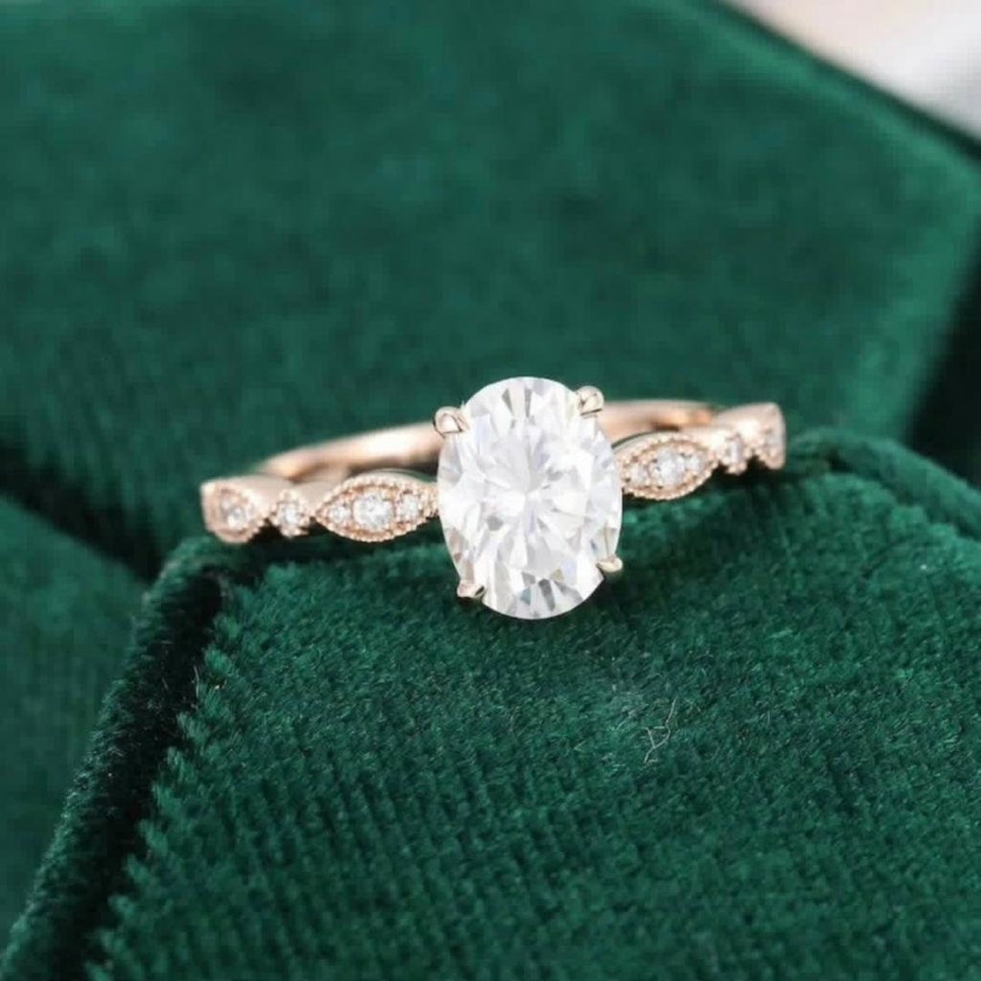 Oval Moissanite Engagement Ring 14K Gold Engagement Ring Vintage ...