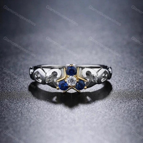 Triforce Zora's Sapphire Spiritual Diamond / Moissanite Custom Ring 14K Gold Legend of Zelda Inspired Ring Nature inspired Matching ring