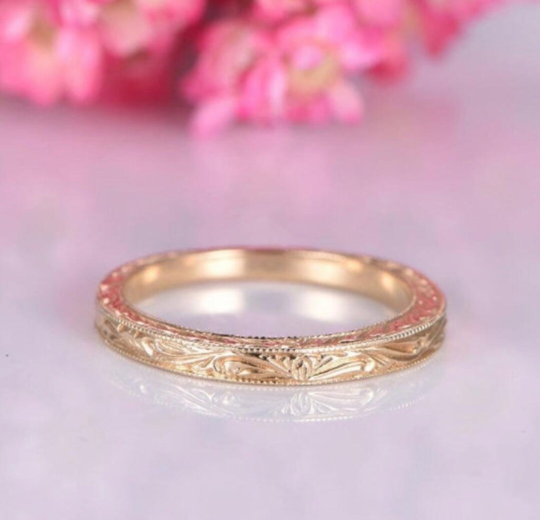 Antique Filigree Ring Floral Engraving Wedding Bands Vintage Wedding