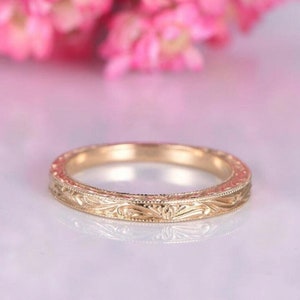 Floral Engraved Filigree Ring: Vintage Style Sterling Silver Wedding Band