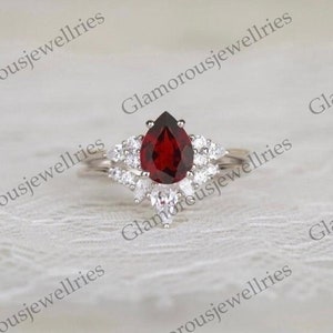 Granat Tropfen Granat Verlobungsring Jahrgang Granat Ring Gold Sterling Silber für Frauen Januar Birthstone Ring-Set Steinring Braut-Set