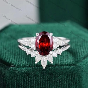 Ovalschliff Granat Verlobungsring Art Deco Vintage Granat Ring Gold für Frauen Sterling Silber Moissanit nordischen Wikinger Ring Schmuck