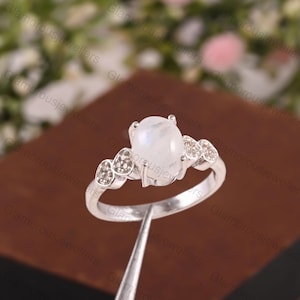 Oval Moonstone engagement ring Vintage Rose gold engagement ring Marquise cut Diamond ring Unique Bridal Wedding Anniversary Promise ring