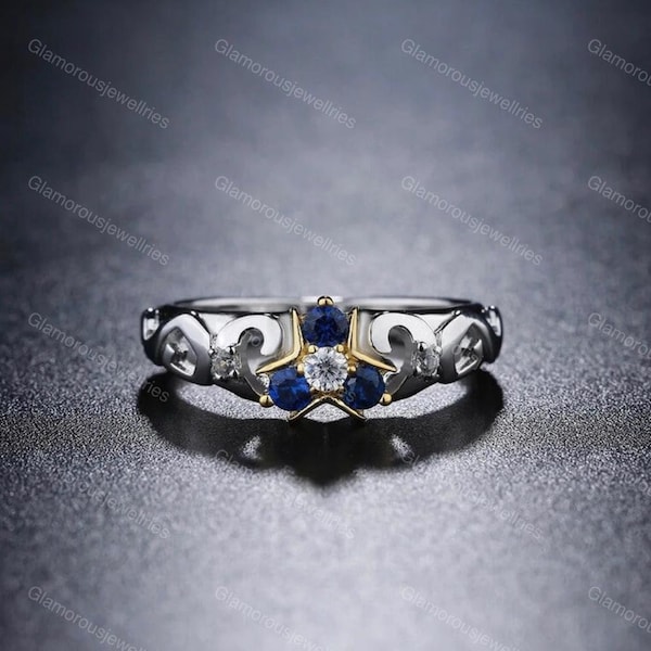 Triforce Zora's Sapphire Spiritual Stone Diamond / Moissanite Custom Ring 14K Gold Legend of Zelda Inspired Ring Video Game Engagement Ring