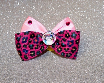 Shih Tzu Dog Bow: Pink Leopard Print Pet Hair Bow