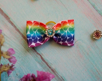 Rainbow Dog Bow with Rhinestone: Pet Hair Accessory