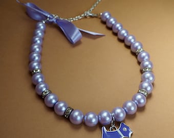 Collier violet pour petits chiens avec pendentif, collier de perles, collier de chien, collier pour animal de compagnie, collier de perles pour chat, accessoires pour chien