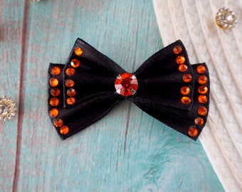Black Dog Bow: Red Rhinestone Pet Hair Accessory