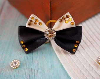 Black & White Dog Bow: Rhinestone Pet Accessories