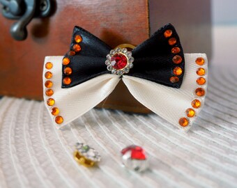 Black & White Dog Bow: Red Rhinestone Pet Accessories