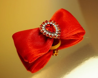 Red Chiffon Dog Bow: Gemstone Accent, Pet Holiday Accessory