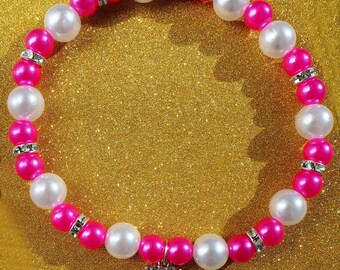Pink Pearl Pet Necklace with Heart Pendant