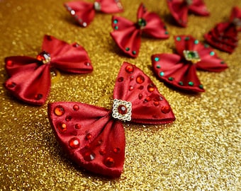 Handmade Burgundy Dog Bow: Satin Ribbon, Elastic Band, Pet Holiday