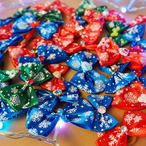 Christmas Dog Bows: Satin Holiday Pet Accessories, Small/Medium Dogs (40 Pieces)