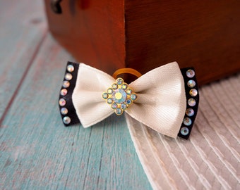 Black & Beige Dog Bow: Rhinestone Pet Accessories