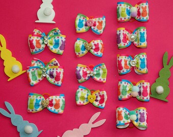 Easter Dog Bow Set, Colorful Bunny Hair Bows, Pet Accessories