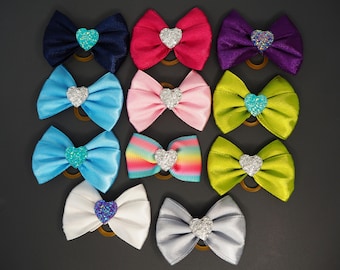 Colorful Satin Dog Bows – Handmade Pet Accessories with shine Heart Charm