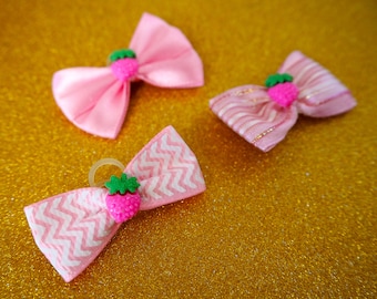 Pink Strawberry Dog Bows, Small Pet Hair Accessories, Set of 3