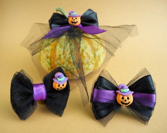 Halloween Dog Bows (Set of 3): Pumpkin Pet Hair Clips