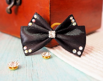 Black Rhinestone Dog Bow: Satin Pet Hair Accessory