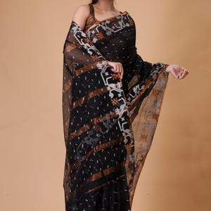 Black Mercerised Cotton Silk Saree: Traditional Handloom Saree