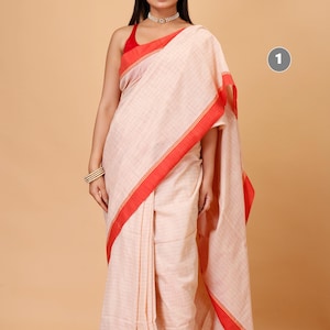 Handwoven Soft Pure Cotton sari - With Blouse piece - Ikat Design All Work and Beautiful Color - Gift for Her