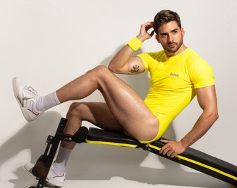 Men Yellow Bodysuit - Bodyclo Bodywear