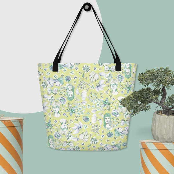 Grand tote bag fleuri jaune