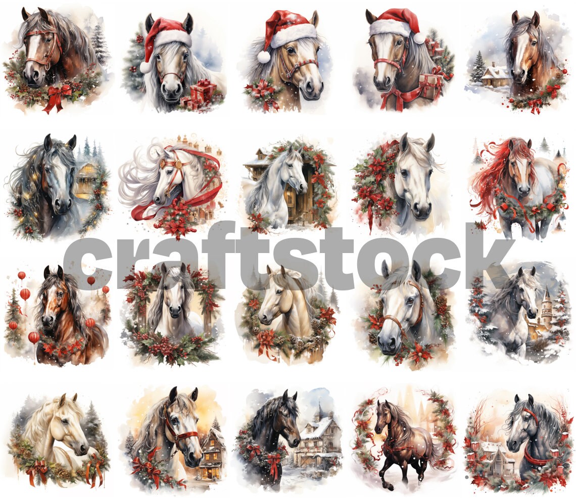 20 Christmas Horse Watercolor, High Quality Jpgs, Digital Downloads ...