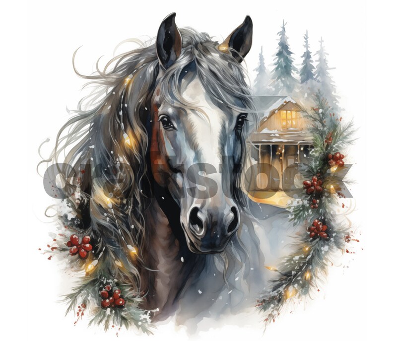 20 Christmas Horse Watercolor, High Quality Jpgs, Digital Downloads ...