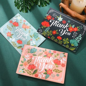 6pcs / pack Gracias tarjeta de felicitación plegable tarjetas imprimibles para el sello del sobre flores retro para invitación de boda hecha a mano