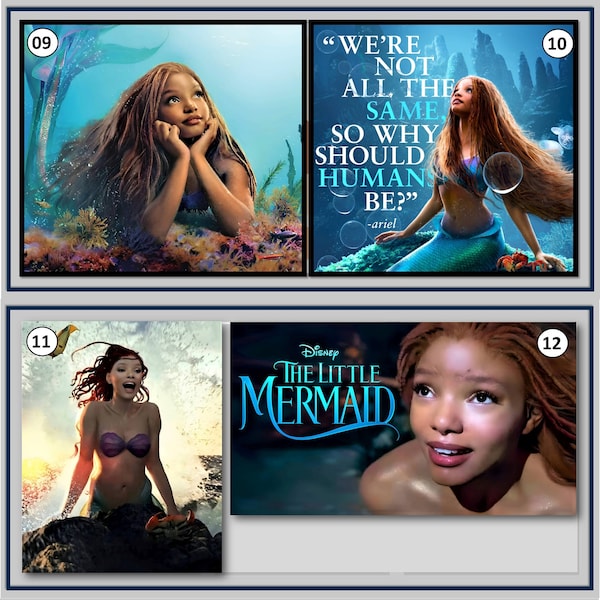 La Sirenita 2023: carteles de alta calidad, descargas digitales, carteles de películas de Disney Ariel Halle Bailey disfrazada, fotos bajo el mar