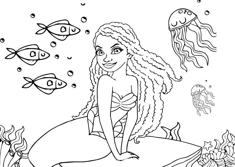 The Little Mermaid 2023 Coloring Pages Halle Bailey as Ariel - Etsy Singapore