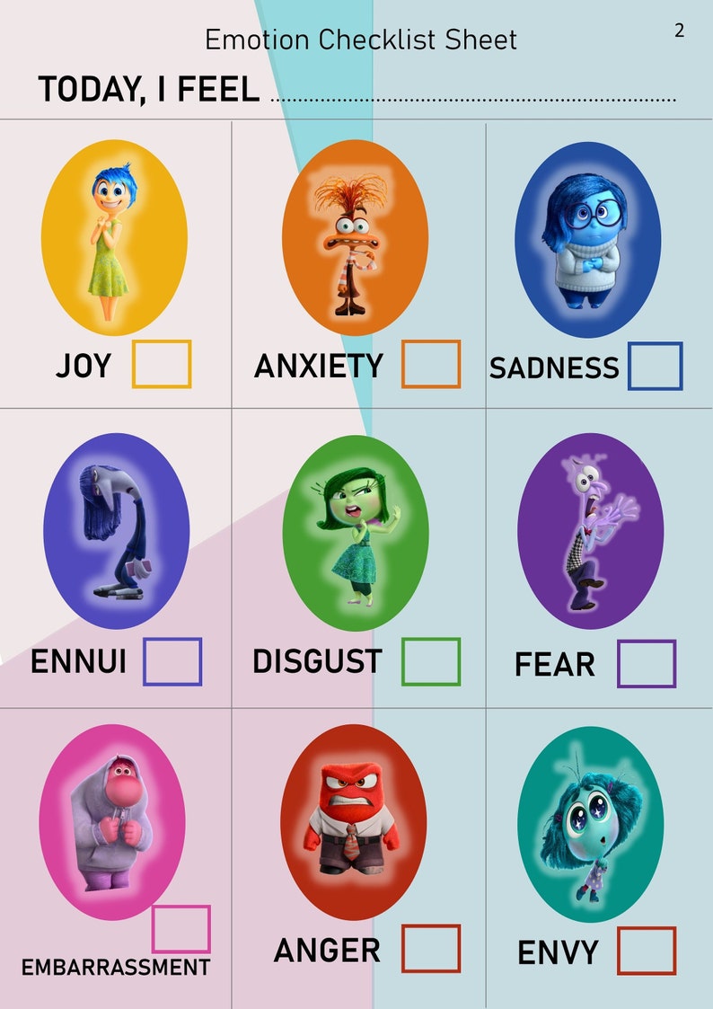 Inside Out 2 2024 Emotions Meme Checklist Sheet Suitable for Kids to