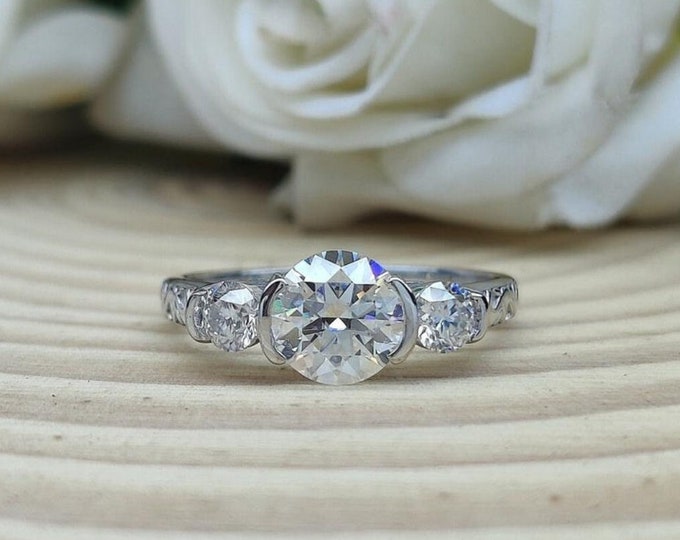 Moissanite 1.50 CT Round Cut Minimalist Handmade Ring