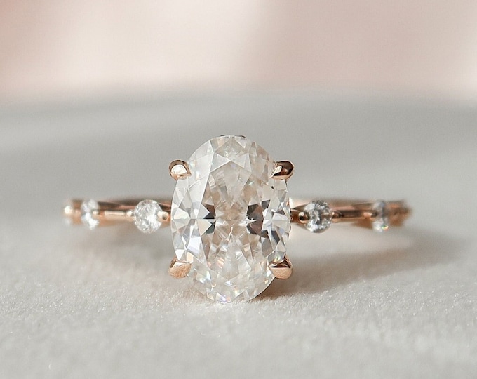 Moissanite Oval 3.00 CT Diamond Art Deco Engagement Ring | Wedding Ring