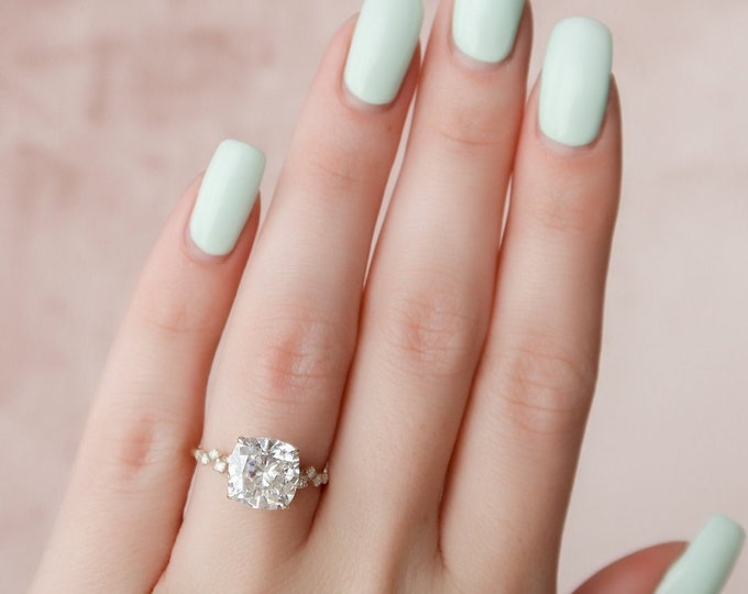 Moissanite 2.78 CT Cushion Cut Diamond Brutalist Anniversary Ring