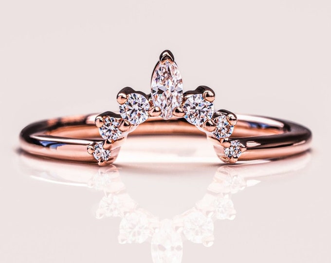 Moissanite 0.95 CT Marquise Cut Diamond Mid-Century Anniversary Band