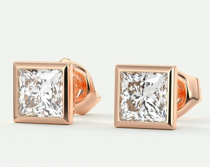 Moissanite 1.50 CT Princess Cut Diamond Avant Garde Earring