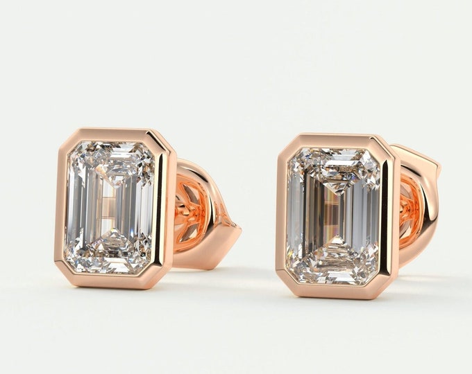 Moissanite 1.40 CT Emerald Cut Diamond Minimalist Earring
