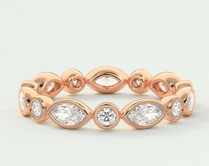 Moissanite 0.98 CT Round & Marquise Cut Diamond Victorian Handmade Band