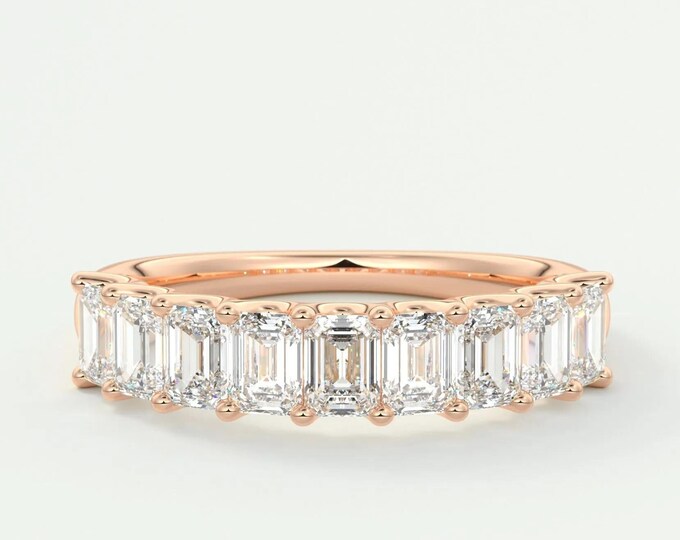 Moissanite 2.60 CT Emerald Cut Diamond Edwardian Anniversary Band