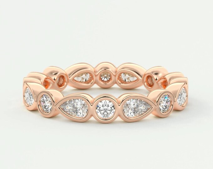 Moissanite 1.28 CT Round & Pear Cut Diamond Boho and Hippie Engagement Band