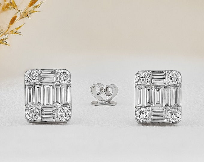 Moissanite 1.25 CT Round & Baguette Cut Diamond Victorian Earring