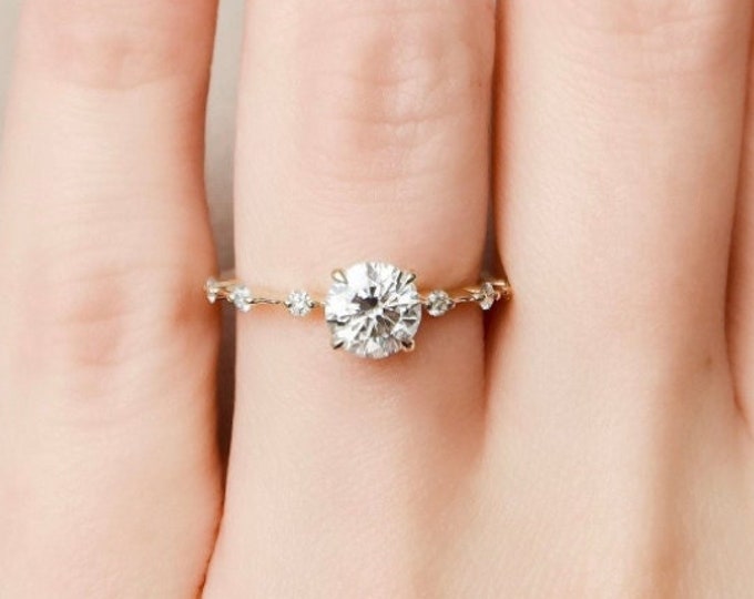 Moissanite 1.75 CT Round Cut Diamond Mid-Century Handmade Ring