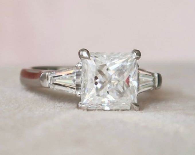 Moissanite 3.10 CT Princess Cut Diamond Victorian Wedding Ring