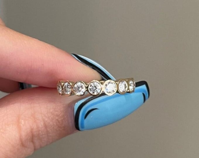 Moissanite 1.10 CT Round Cut Diamond Minimalist Anniversary Band